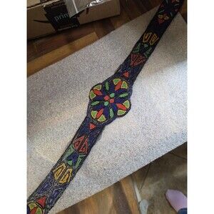 Vintage Hand Beaded Appliqué Trim Panel Floral Multicolor Glass Seed Beads Boho